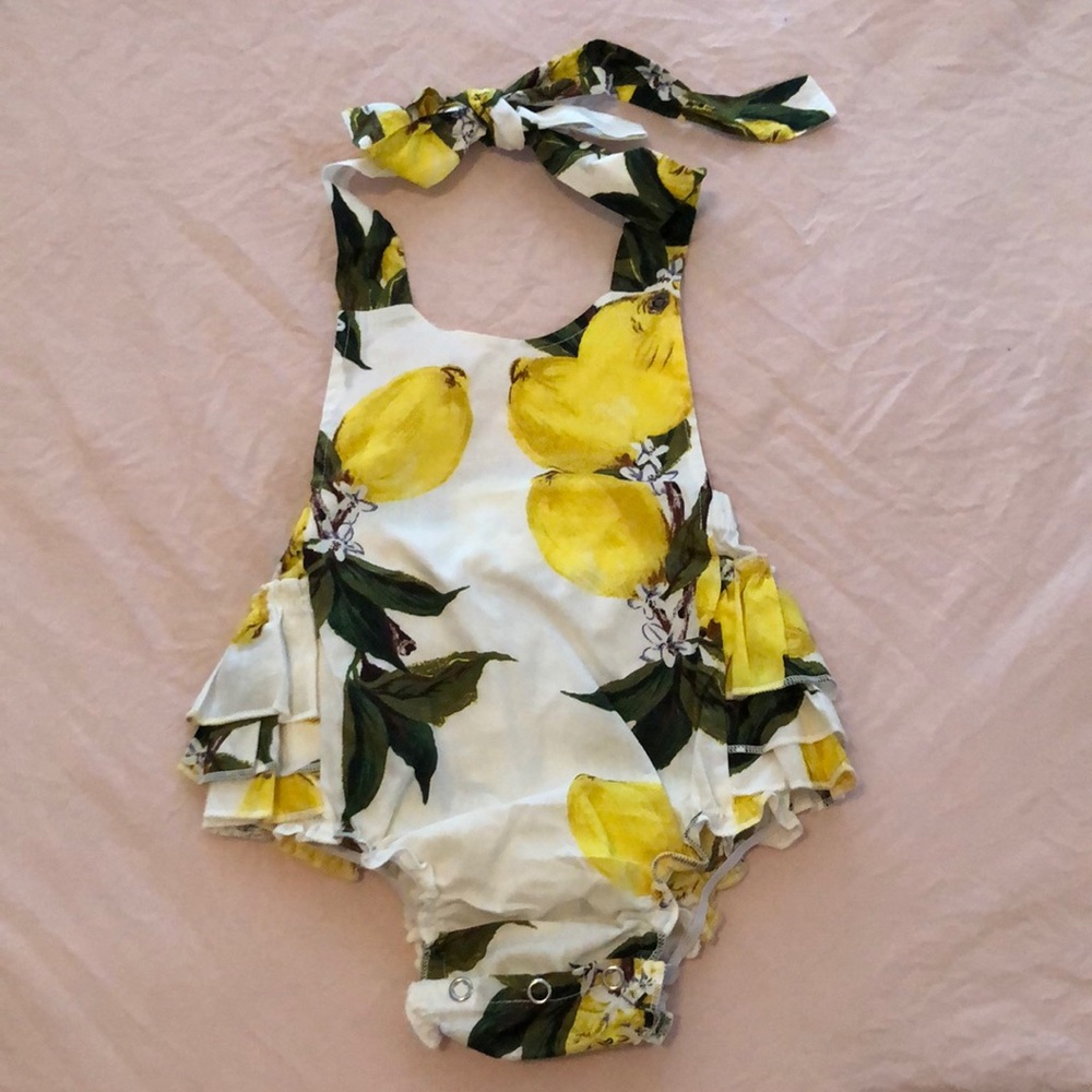 Lemon, ruffle-butt baby romper